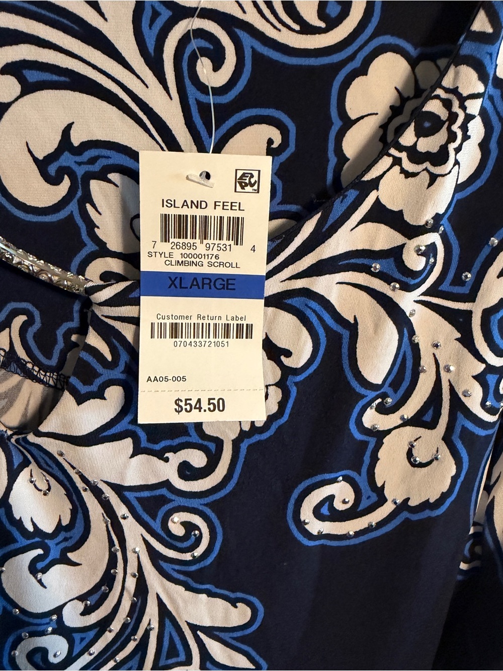 JM Navy Blue Floral Scroll Tunic blouse Top XL NWT - Picture 3 of 9